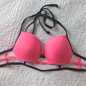 Victoria's Secret Pink Bikini Top Push Up Strappy Cage Halter Size 34B